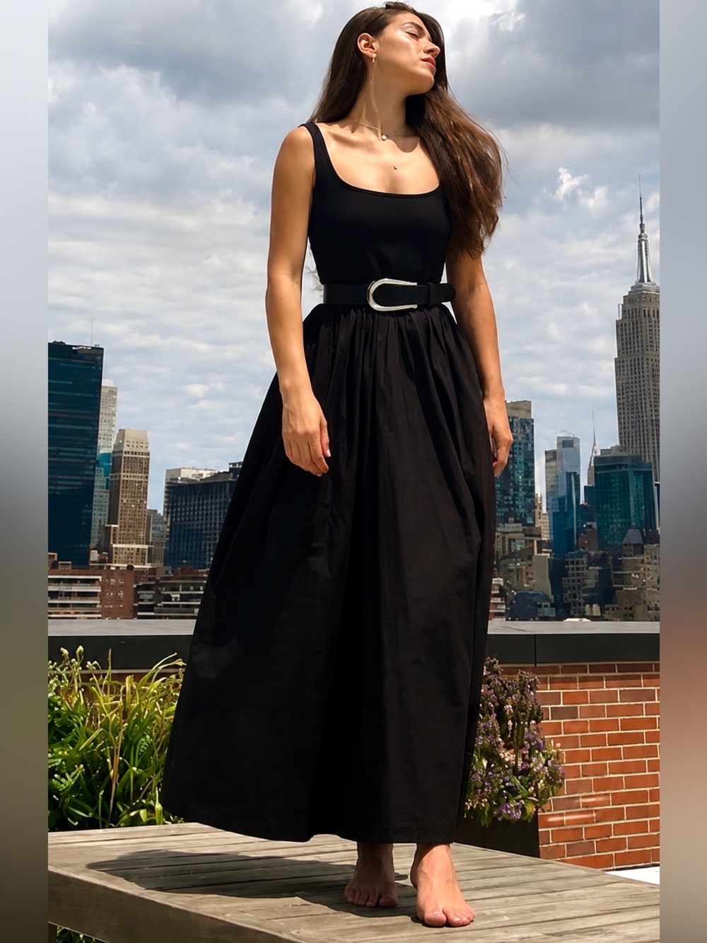 Marcella NYC Clara Dress European Ponte & Poplin Midi Dress Size Large Petite